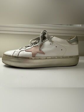 Golden Goose HI STAR White Leather Sneakers with Blush Star and Metallic Heel